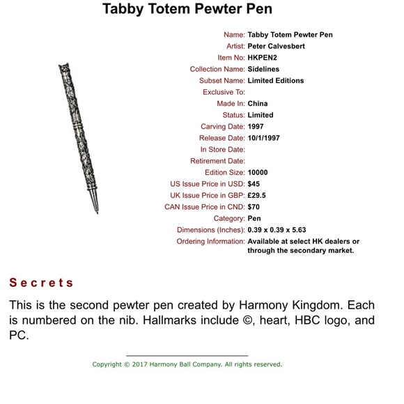 Harmony Kingdom Tabby Totem HKPEN2 - Picture 4 of 4